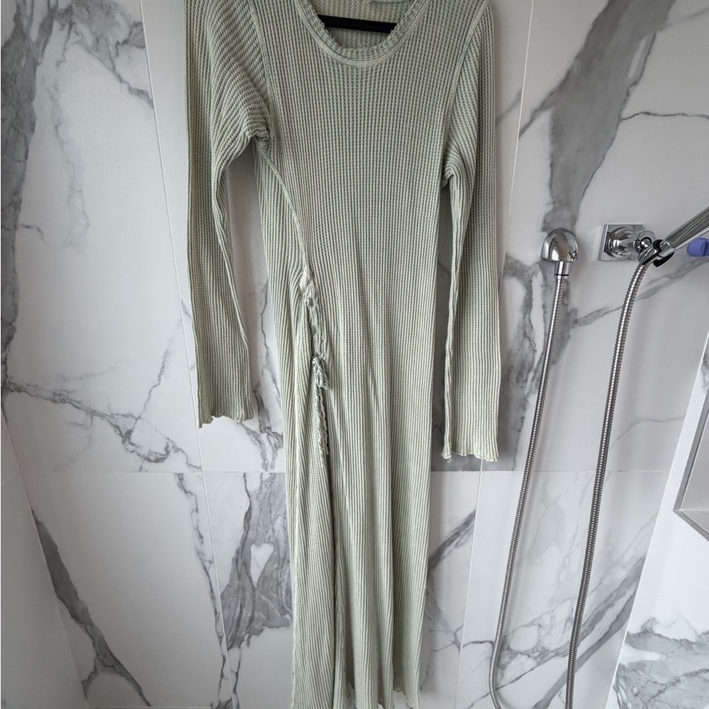 Free People Long Sleeve Ribbed Maxi Dress in Pale Sage